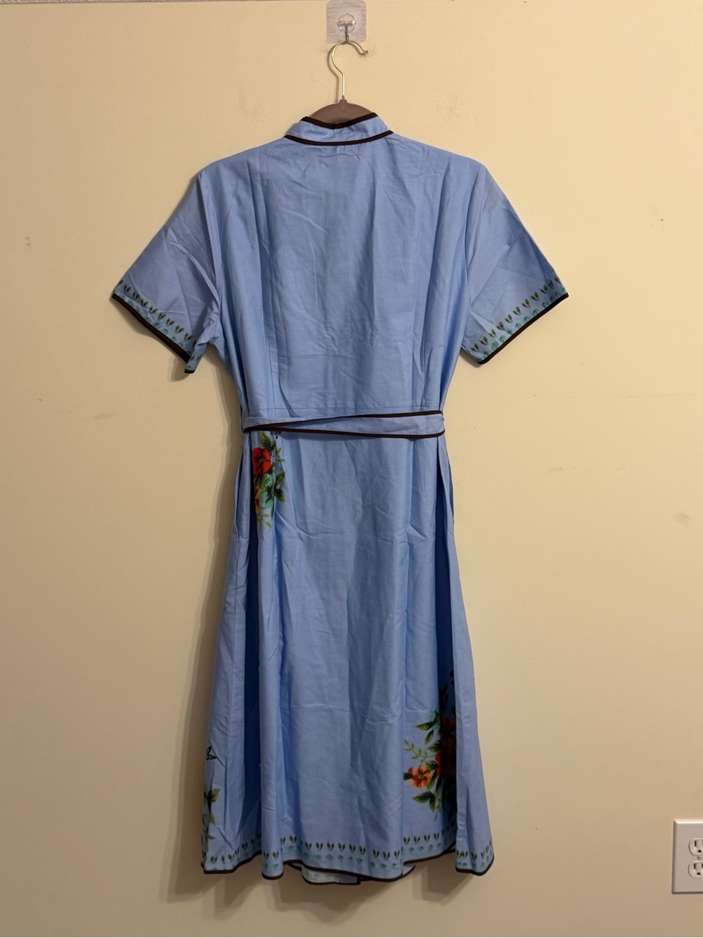 NWT Chartou Blue Floral Butterfly Belted Button Front Midi Shirt Dress - Picture 4 of 4